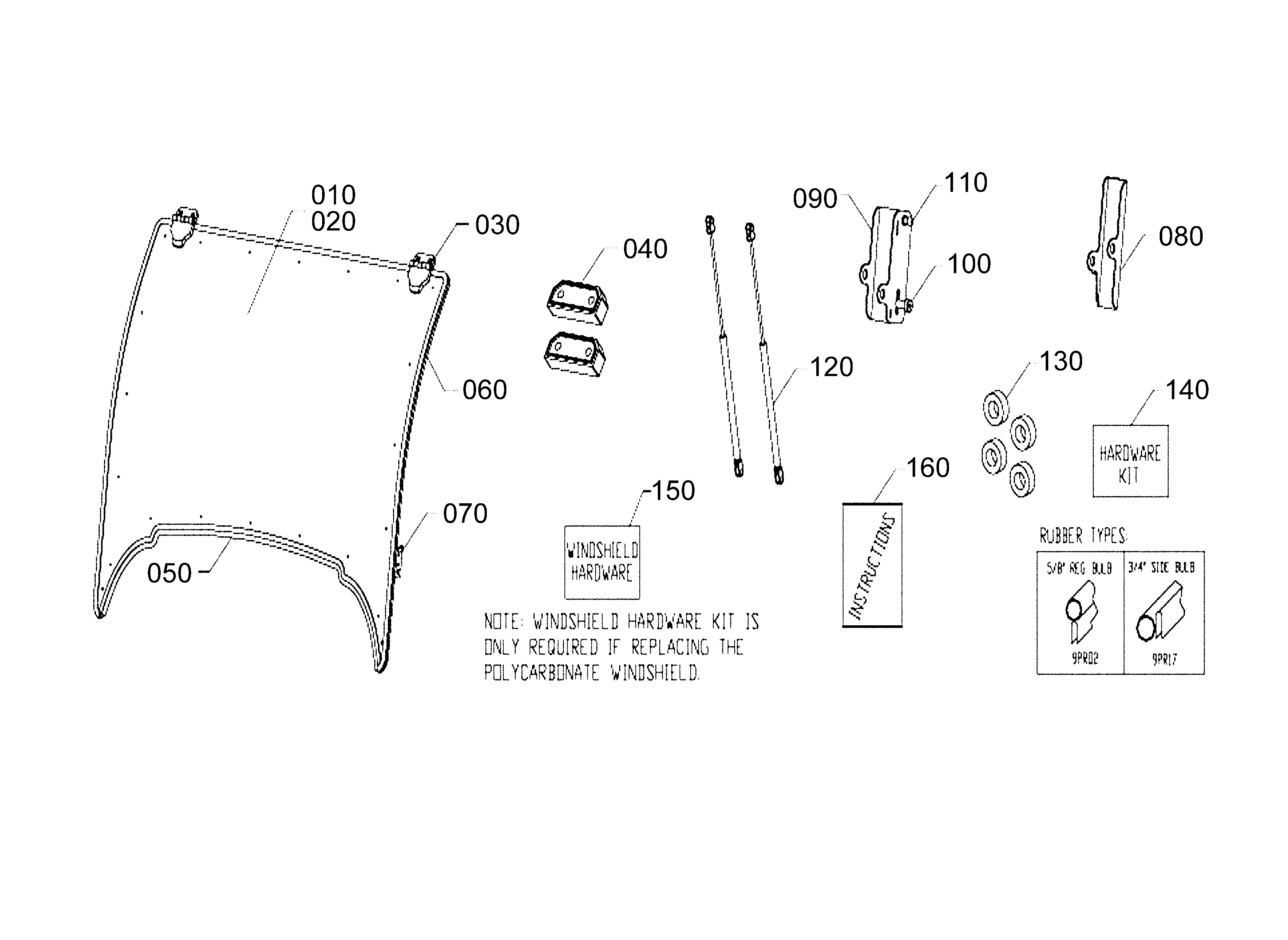 Kubota V4365 Parts D00100 POLY WINDSHIELD KIT Parts and Diagram