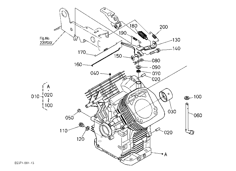 Kubota ZG222 Parts ENGINE 200100 CRANK CASE Parts and Diagram